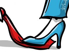 Трамповский красный галстук против демократической (синей) туфельки. Карикатура: t.me/PetrenkoAndryi